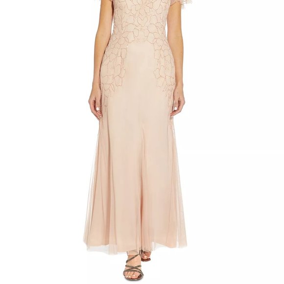 PAPELL STUDIO By Adrianna Papell Beaded V-Neck Gown Blush Size 14 - Picture 4 of 4